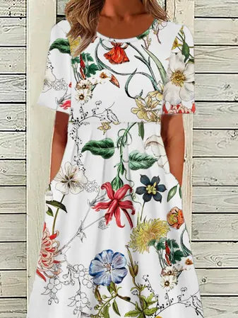 Loose Casual Midi Floral Short Sleeve Dress