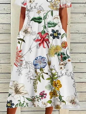 Loose Casual Midi Floral Short Sleeve Dress