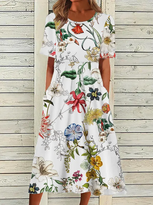 Loose Casual Midi Floral Short Sleeve Dress