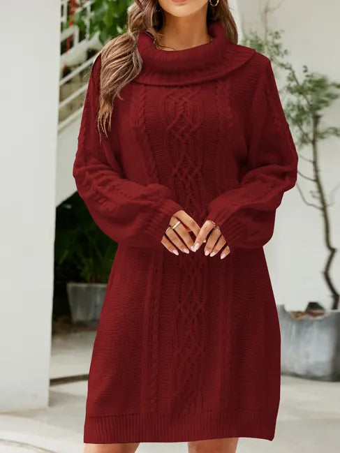 Women Geometric Shawl Collar Long Sleeve Comfy Vintage Short Sweater Dress